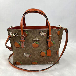 Coach Mollie Tote Bag 25 In Signature Canvas With Orange Print In Gold/Tan CBB55
